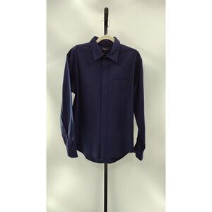 Quince Organic Cotton Stretch Textured Twill Shirt Navy Sleeved Top L